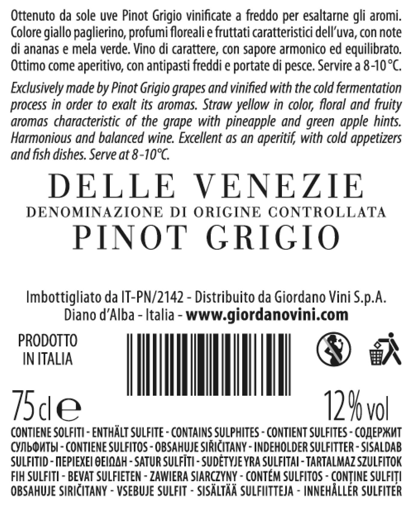| Venezie Vini Grigio 2022 delle DOC Weine Pinot | Giordano
