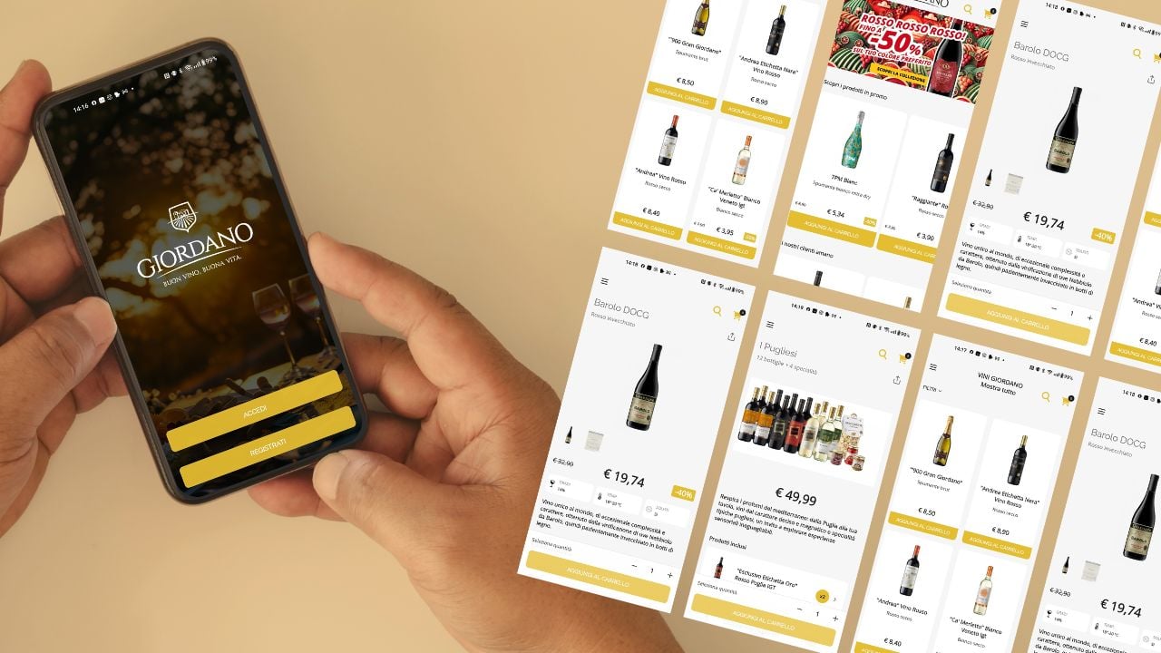 Bildschirm der App Giordano Weine mit der Auswahl der verf�gbaren Weine